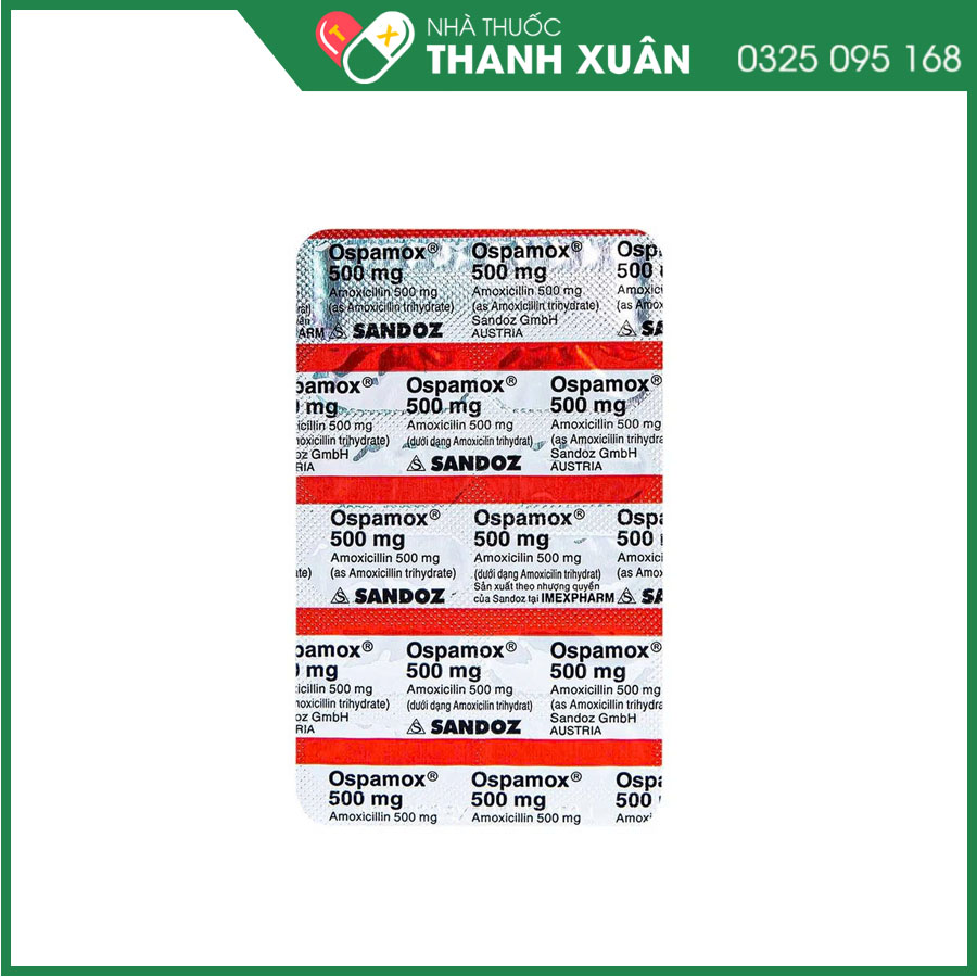 Ospamox 500mg điều trị nhiễm khuẩn hô hấp, nhiễm khuẩn da và mô, nhiễm khuẩn tiêu hóa, nhiễm khuẩn tiết niệu và sinh dục